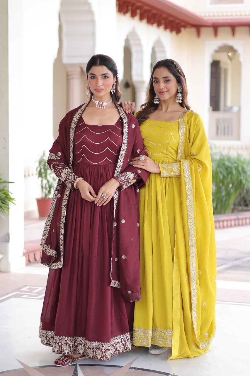 New Latest Designer Trendy Silk Gown With Full Sleeves