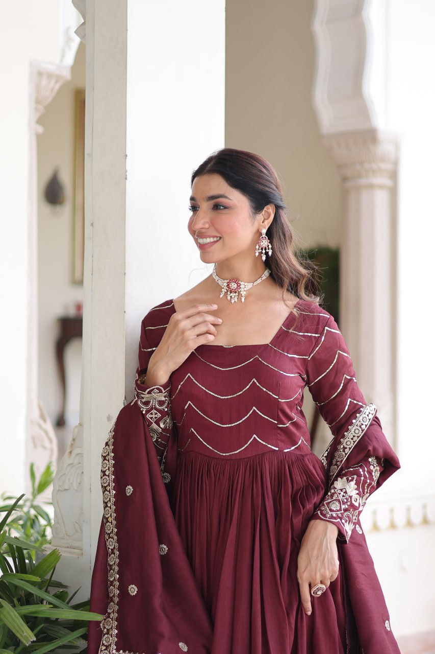 New Latest Designer Trendy Silk Gown With Full Sleeves