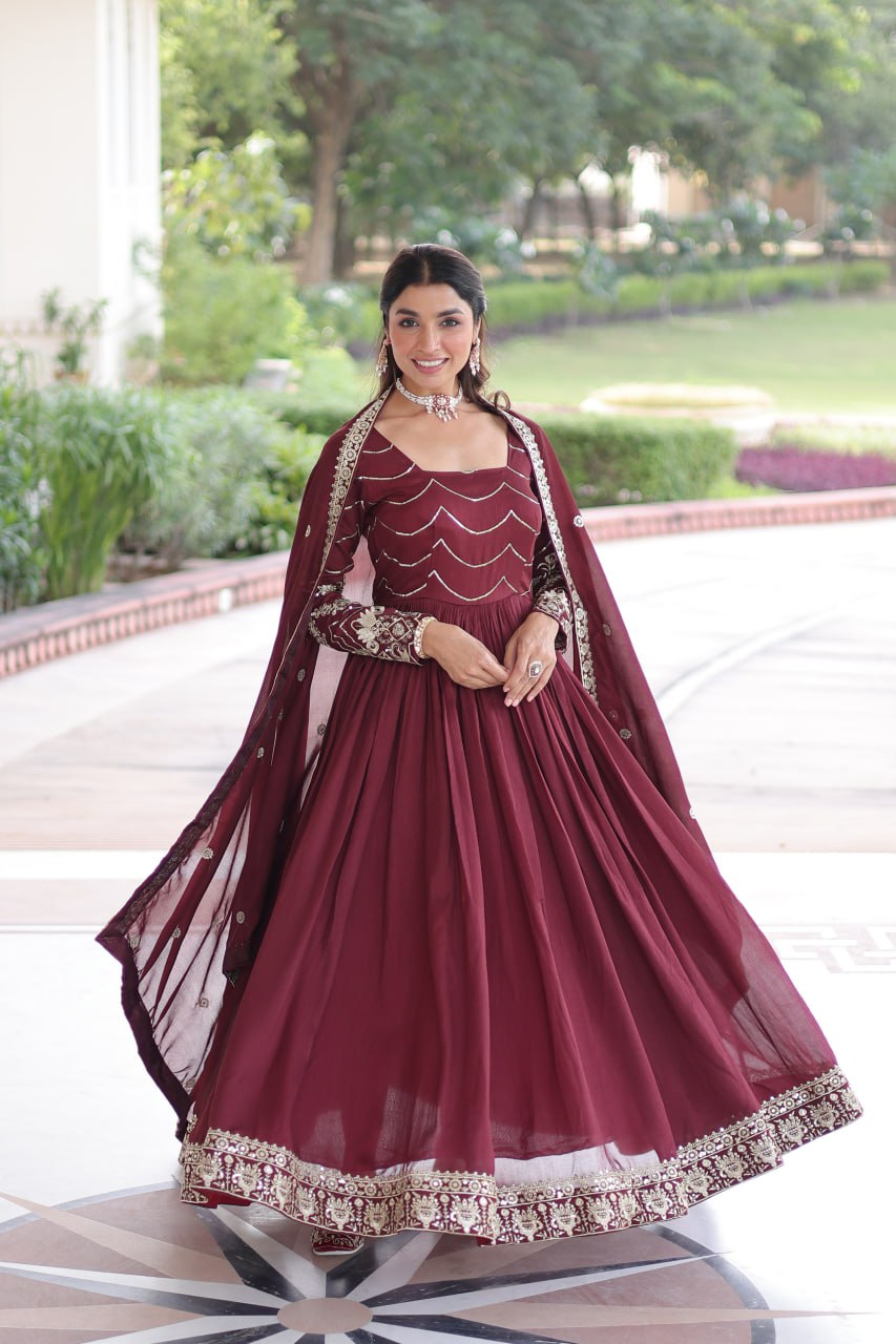 New Latest Designer Trendy Silk Gown With Full Sleeves