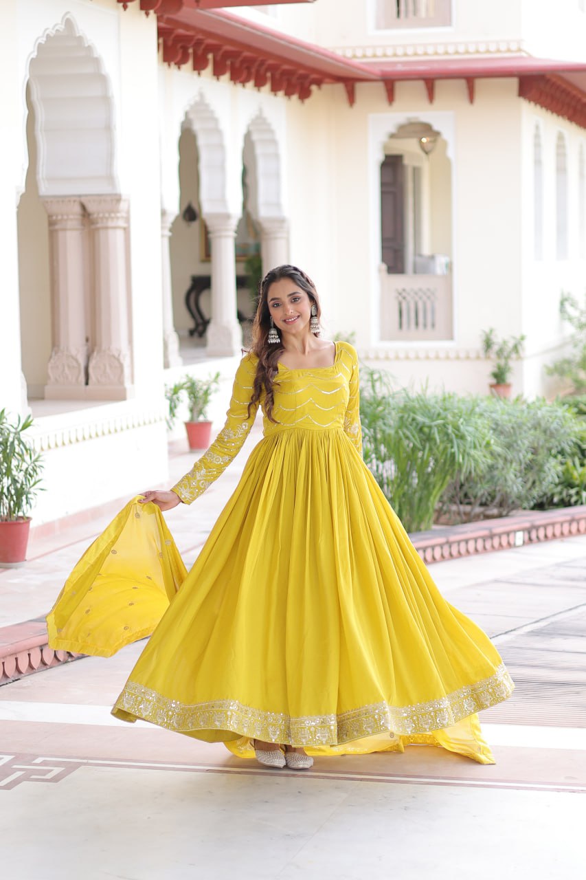New Latest Designer Trendy Silk Gown With Full Sleeves
