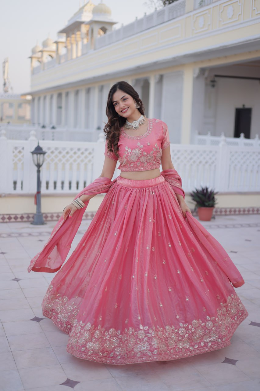 Pink Embroidered Lehenga Choli for Women with Dupatta | Designer Wedding & Festive Wear Lehenga Set