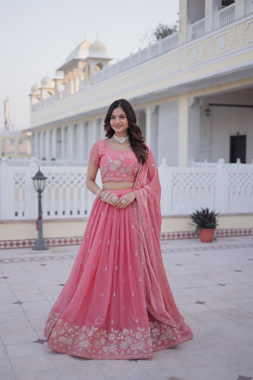 Pink Embroidered Lehenga Choli for Women with Dupatta | Designer Wedding & Festive Wear Lehenga Set