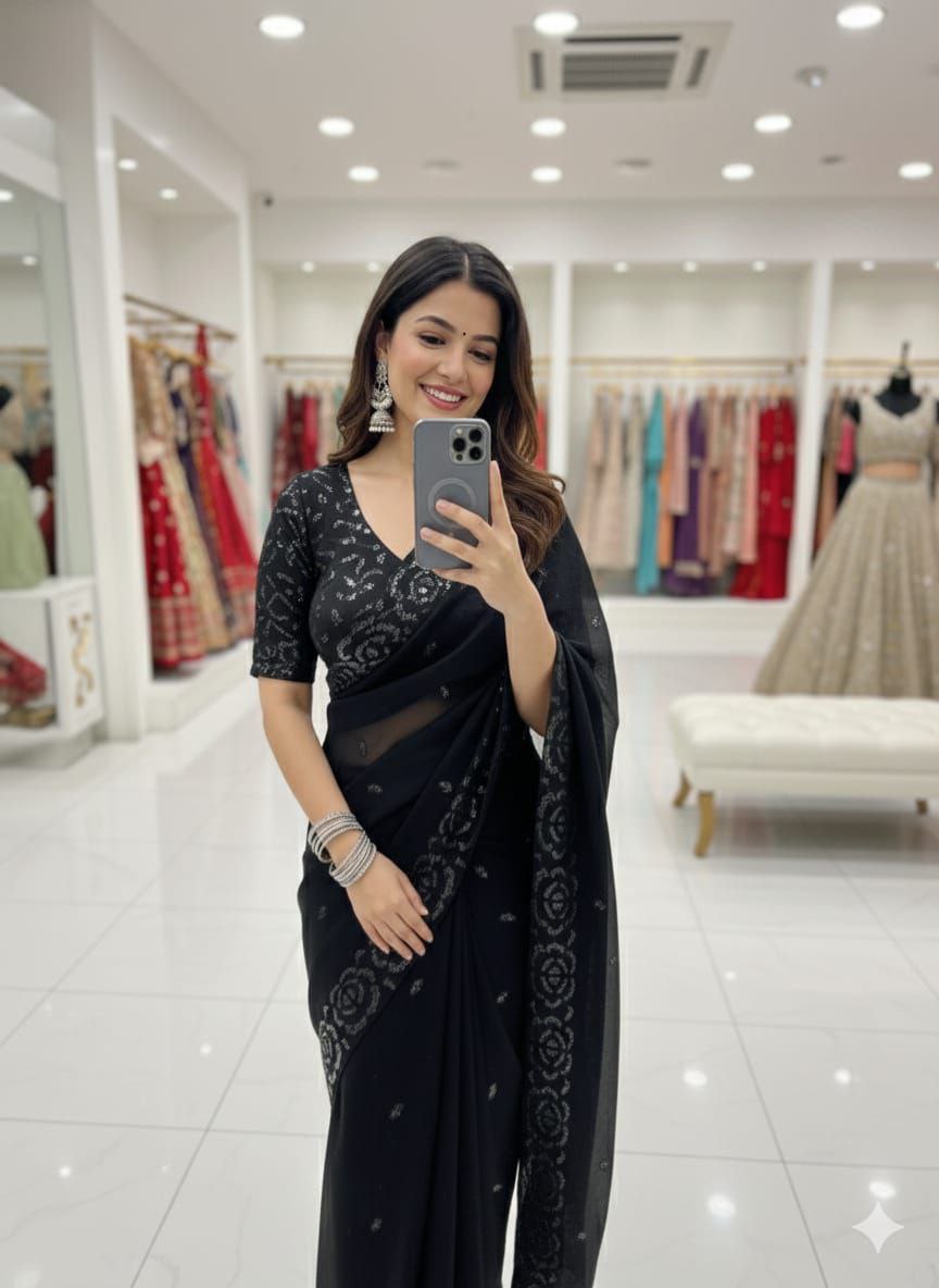 Classic Black Party Wear Saree with Subtle Embroidery Work