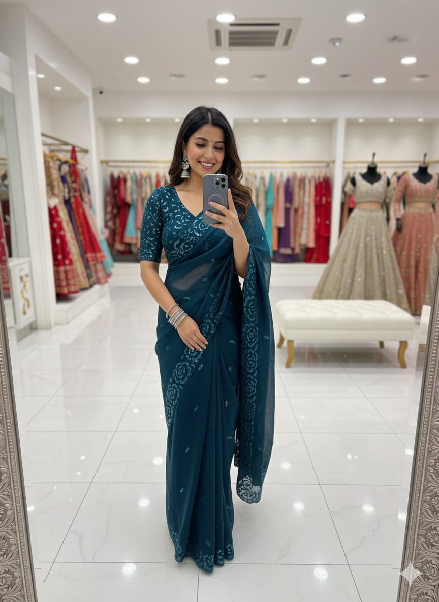 Classic Black Party Wear Saree with Subtle Embroidery Work