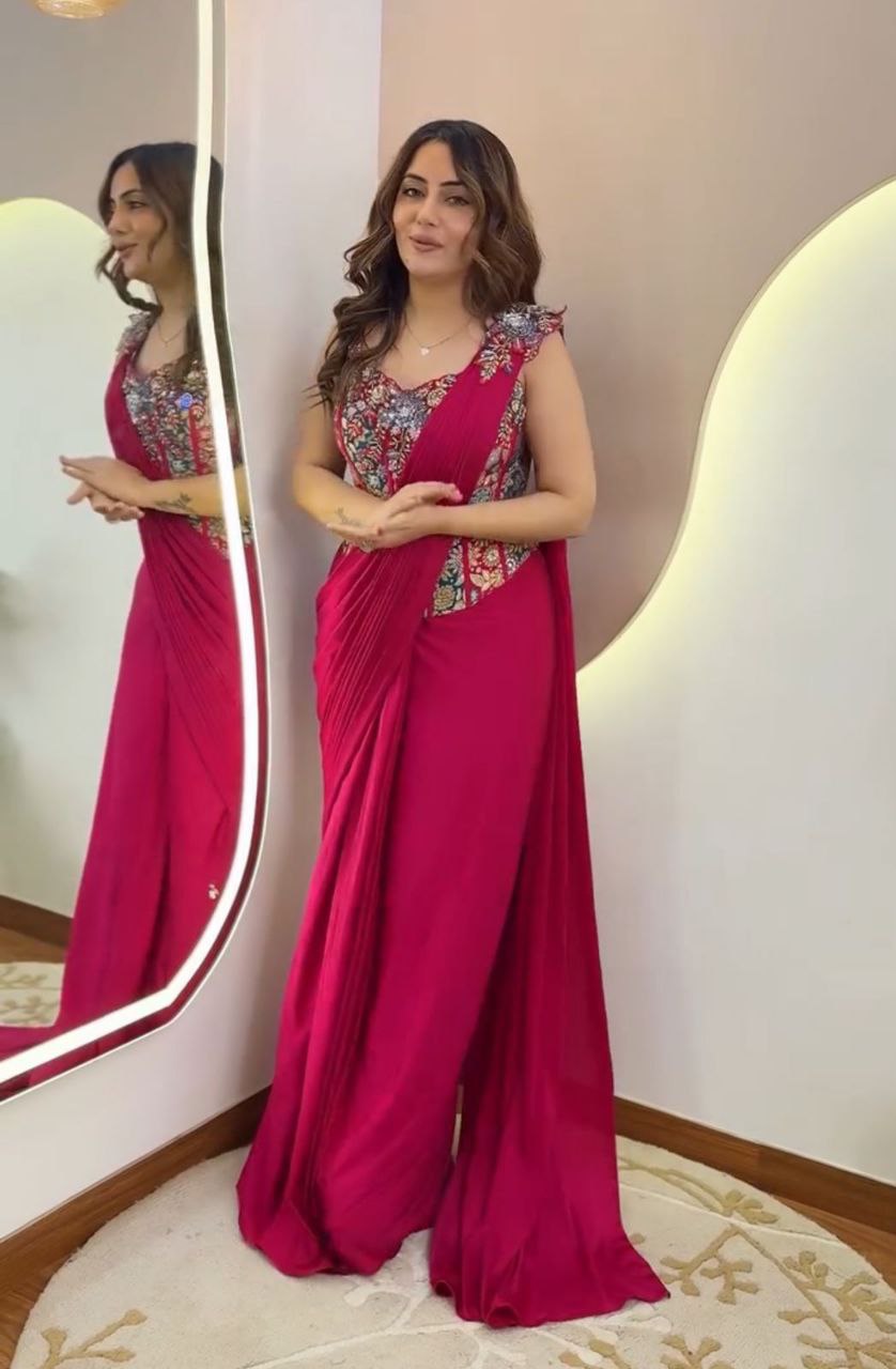 Luxury Party Wear Saree with Multi-Design Embroidered Blouse