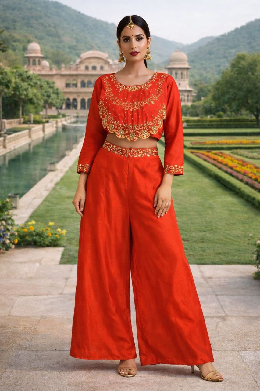Stylish Pink Festive Wear Palazzo Set with Heavy Embroidery Work