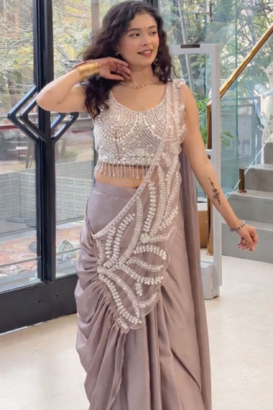 Designer Pastel Green Ready-To-Wear Saree with Heavy Embroidery Blouse | Party Wear Saree Set 💃✨