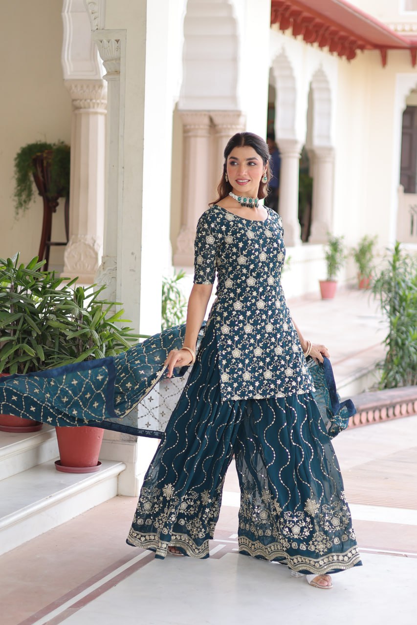 PREMIUM DESIGNER READYMADE TOP-SHARARA-DUPATTA COLLECTIONS 2025