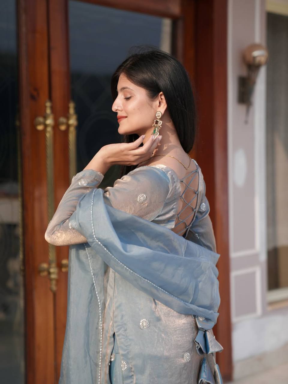 Stylish Organza Kurta Set with Dupatta | Soft Elegant Party Wear Suit for Women (Blue