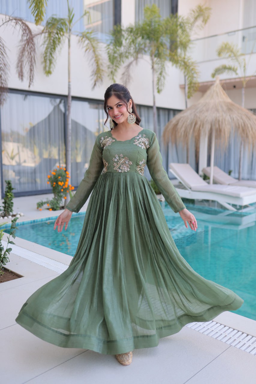 Designer Embroidered Anarkali Gown for Women – Purple & Green Party Wear