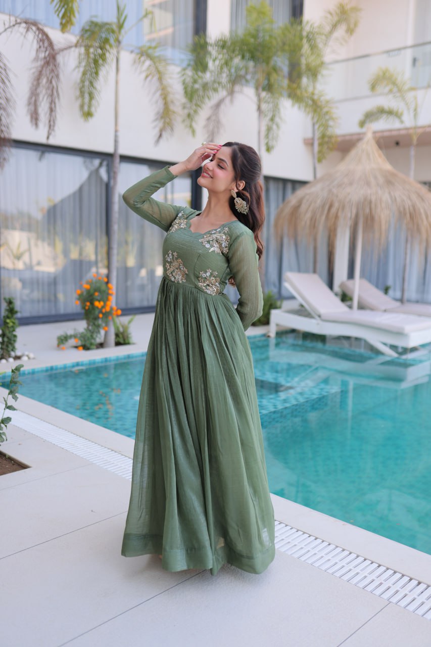 Designer Embroidered Anarkali Gown for Women – Purple & Green Party Wear