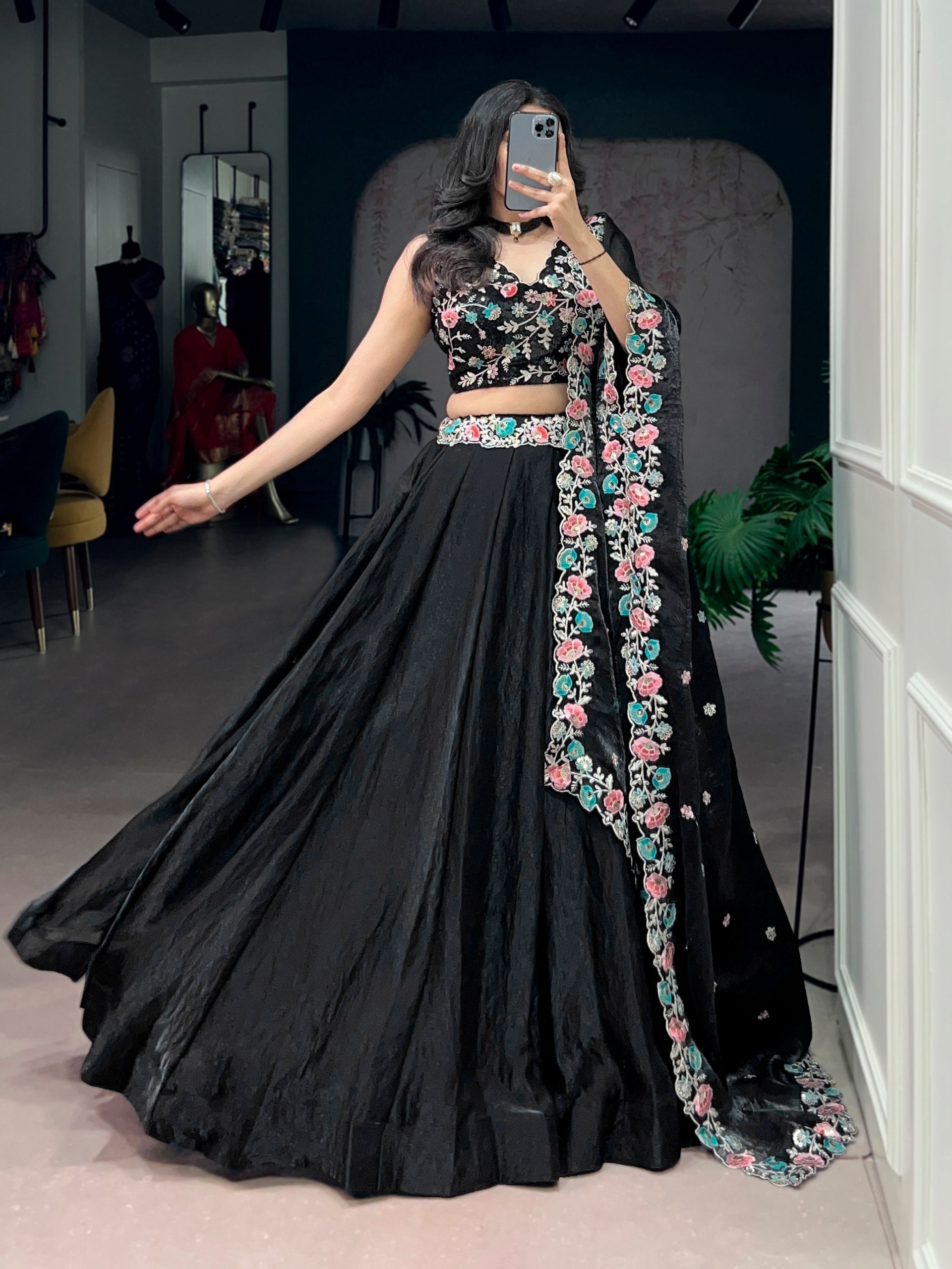 Graceful Ethnic Lehenga Choli with Floral Work Dupatta
