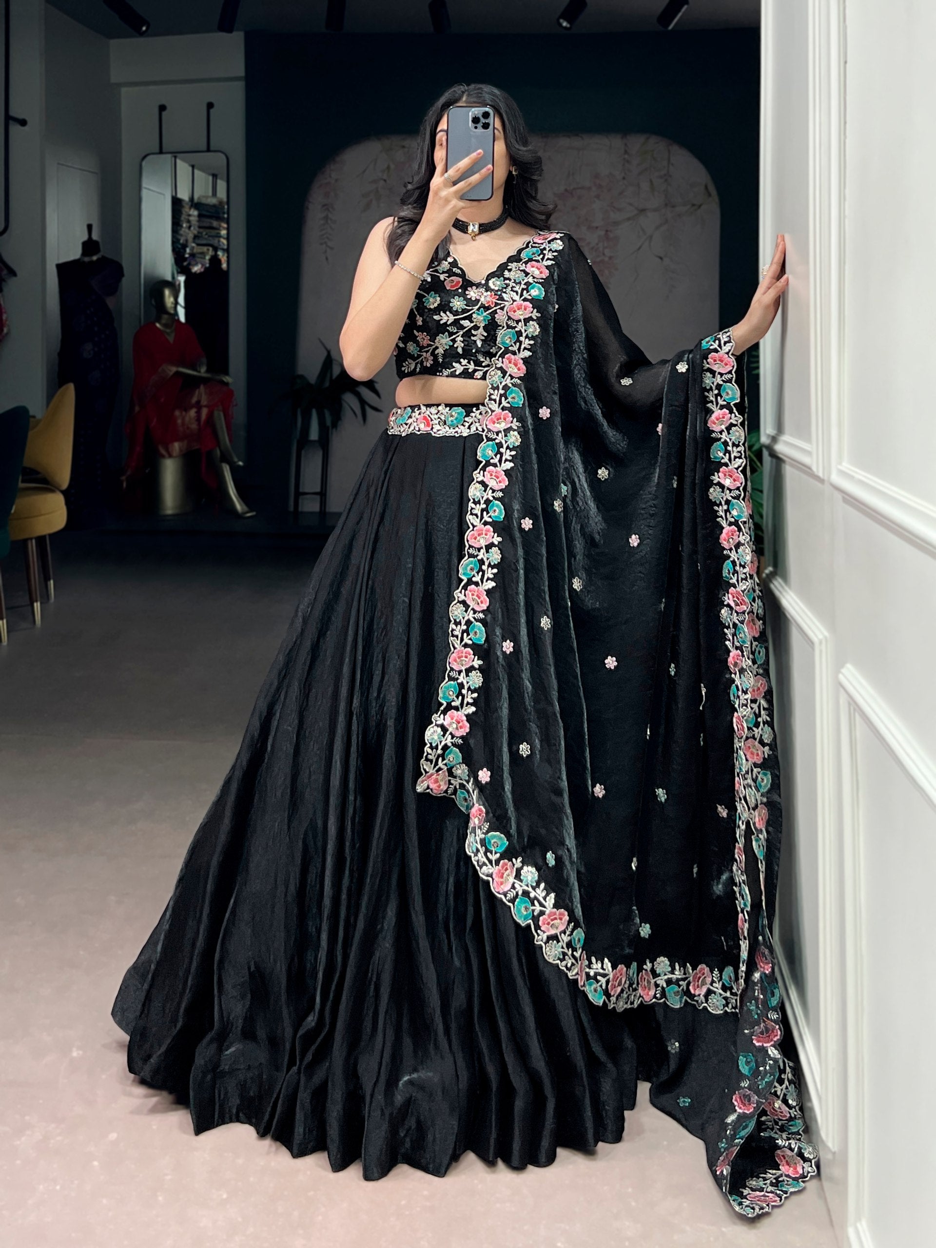 Graceful Ethnic Lehenga Choli with Floral Work Dupatta
