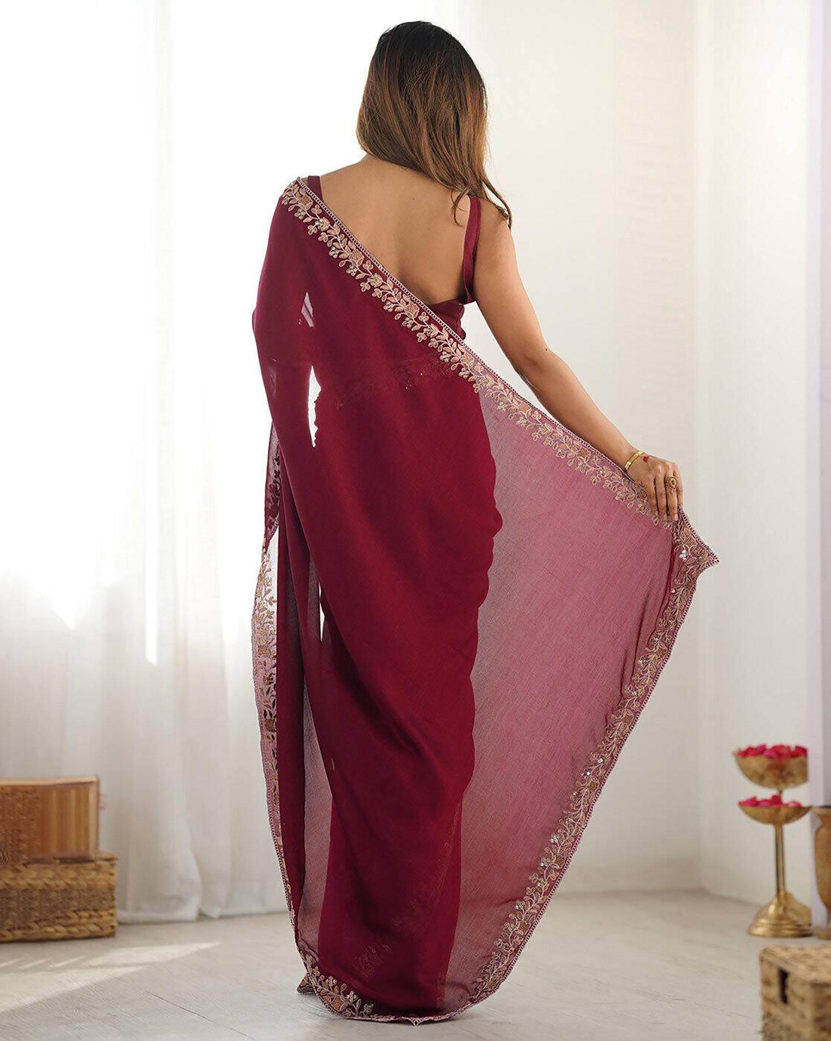 Classic Maroon Saree with Embroidery Border – Timeless Look