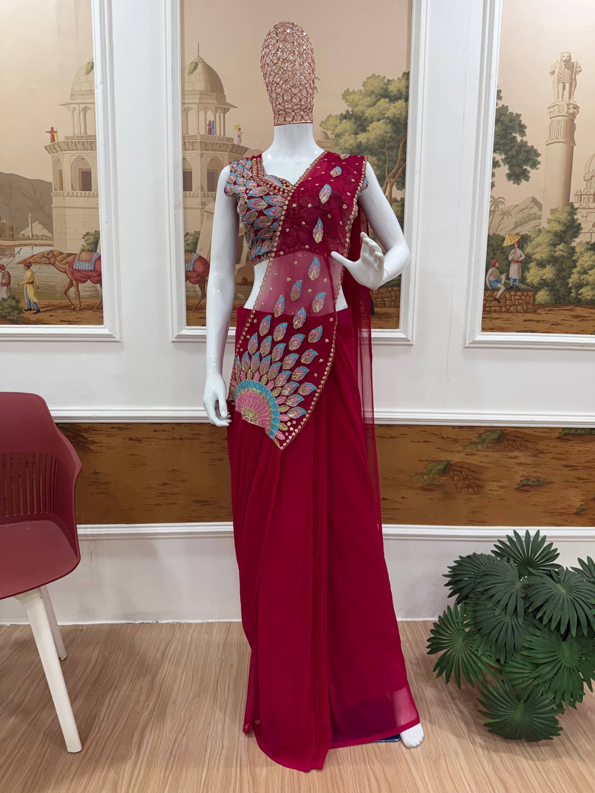 Designer Draped Saree Set with Statement Embroidered Blouse