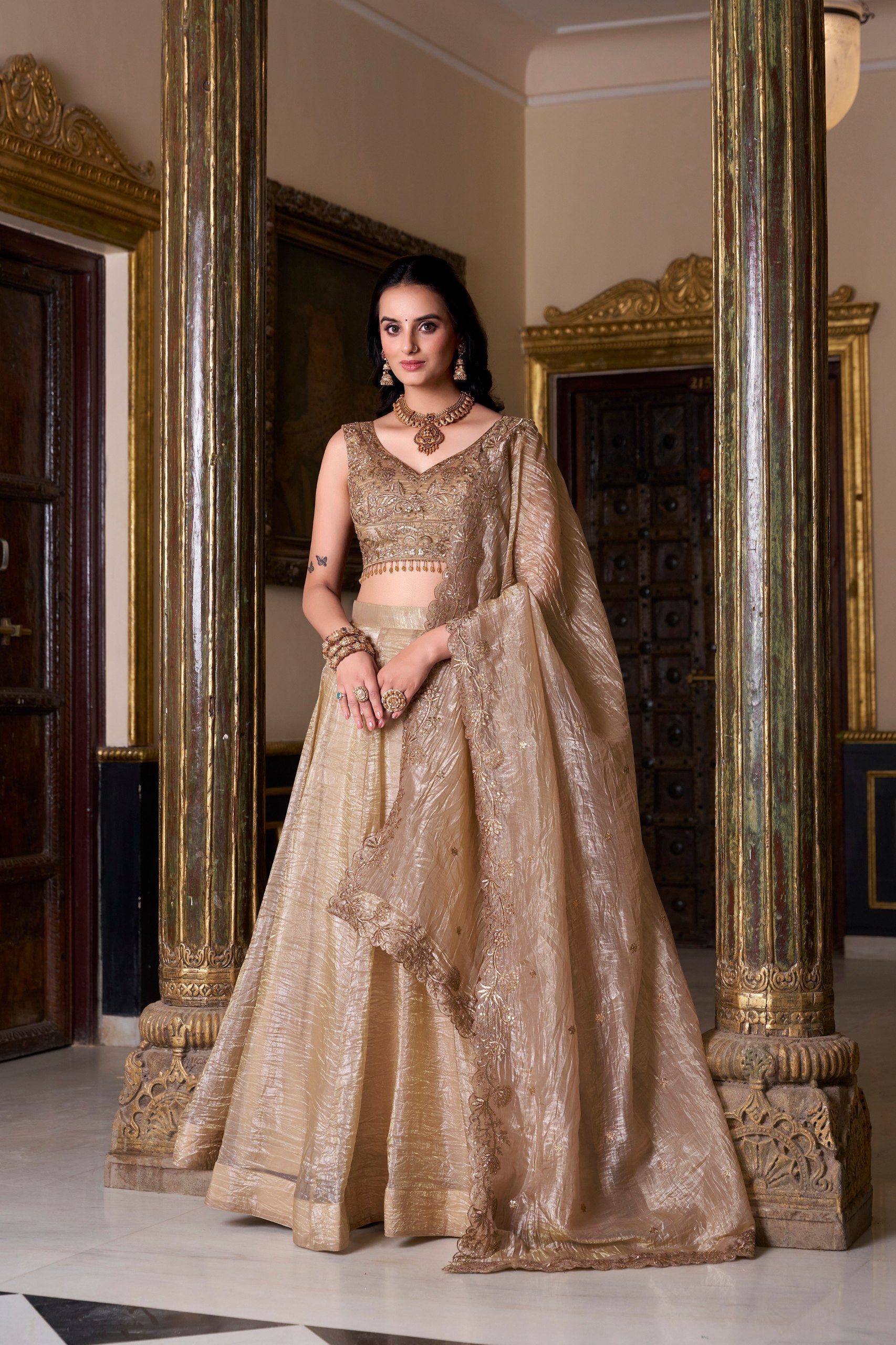 Luxury Golden Lehenga Choli with Dupatta – Designer Wedding Wear