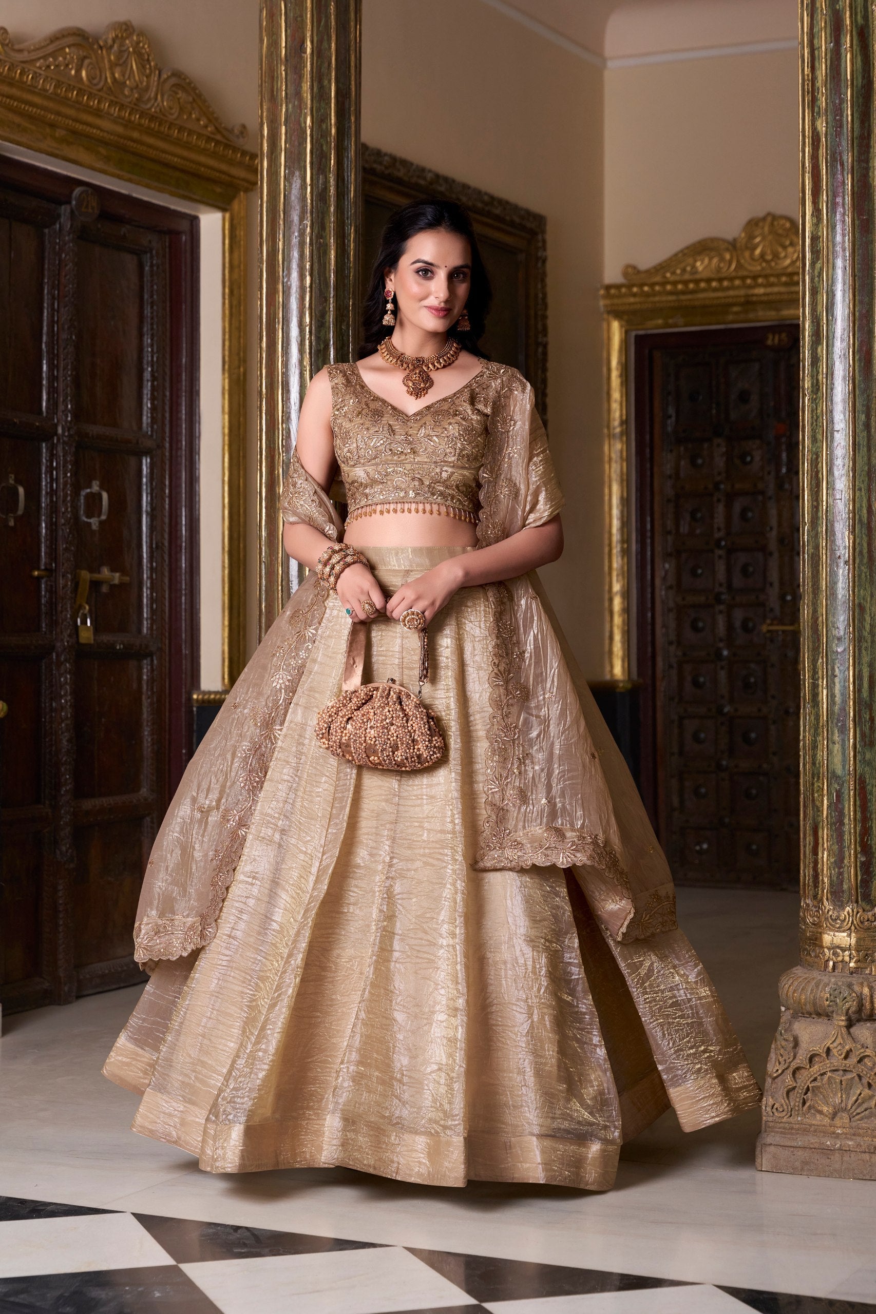 Luxury Golden Lehenga Choli with Dupatta – Designer Wedding Wear