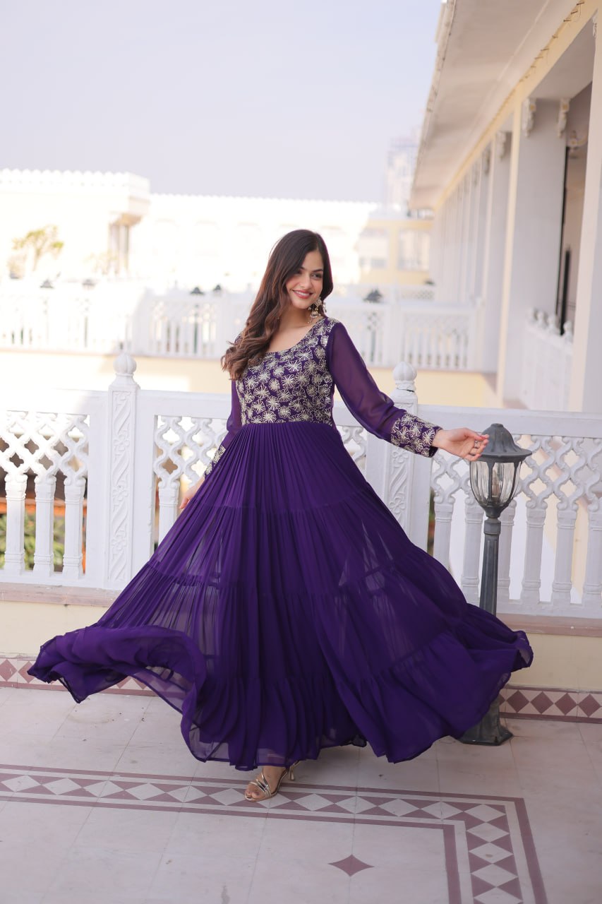 Women’s Designer Anarkali Gown | Embroidered Party Wear Ethnic Dress with Long Sleeves | Festive & Wedding Wear