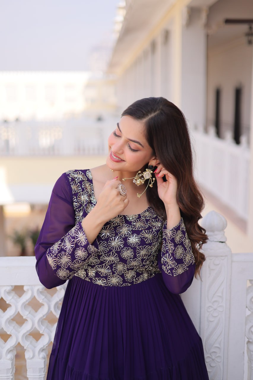 Women’s Designer Anarkali Gown | Embroidered Party Wear Ethnic Dress with Long Sleeves | Festive & Wedding Wear
