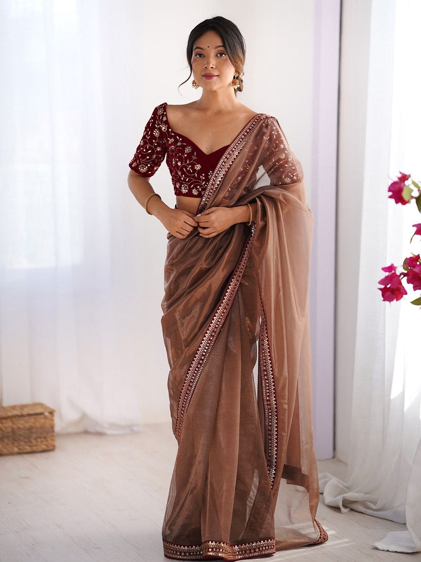 Elegant Ethnic Saree with Embroidery Blouse – Premium Look