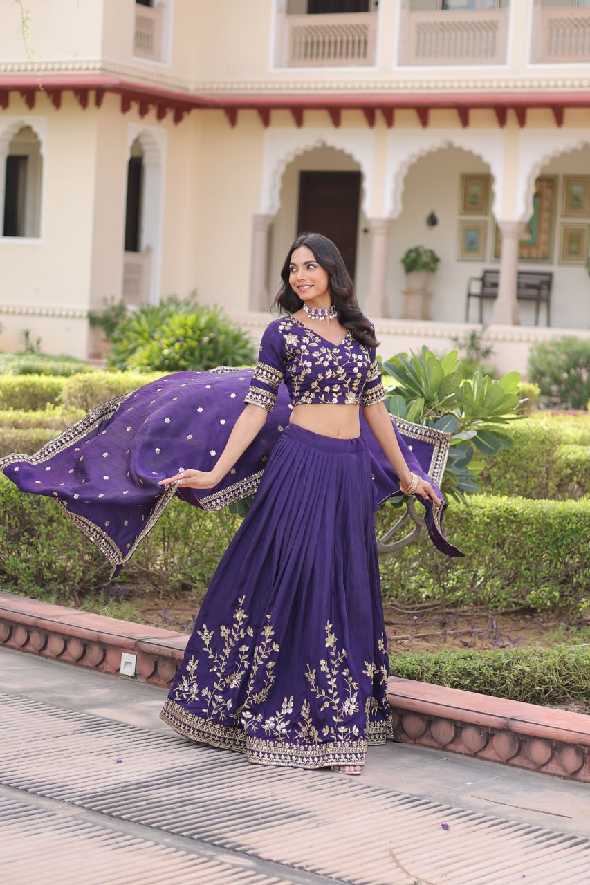 Navy Blue Vichitra Embroidery Work Lehenga Choli
