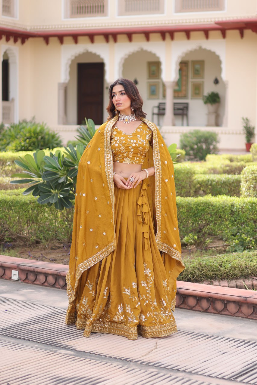 Navy Blue Vichitra Embroidery Work Lehenga Choli