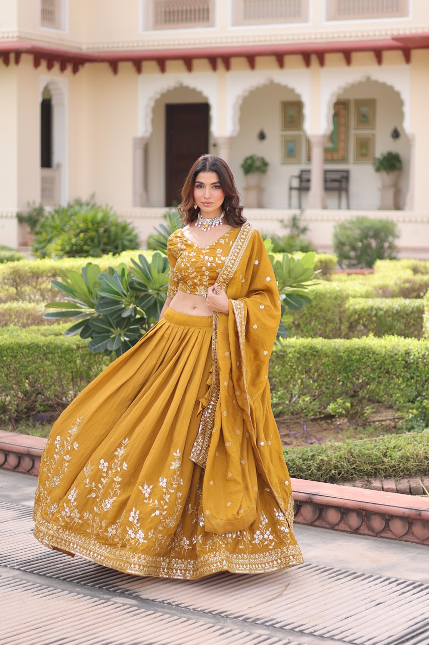 Navy Blue Vichitra Embroidery Work Lehenga Choli