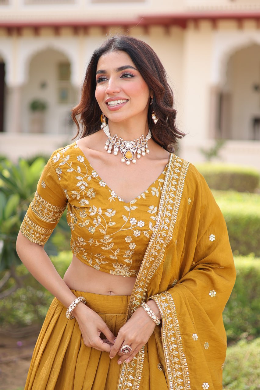 Navy Blue Vichitra Embroidery Work Lehenga Choli