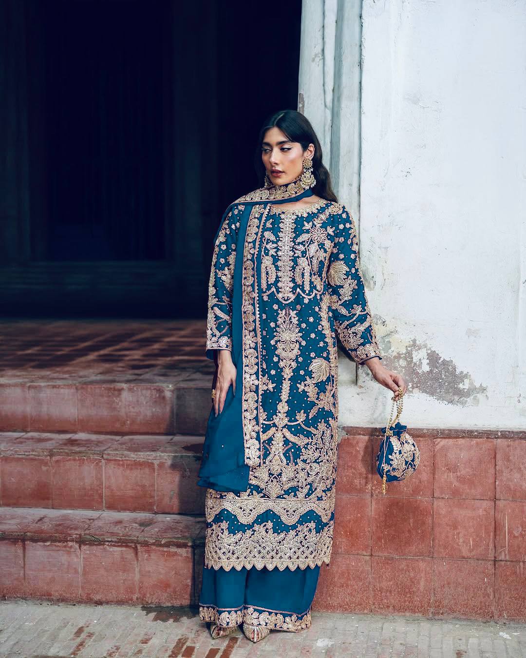 Elegant Embroidered Sequence Designer Suit Three Piece Set"