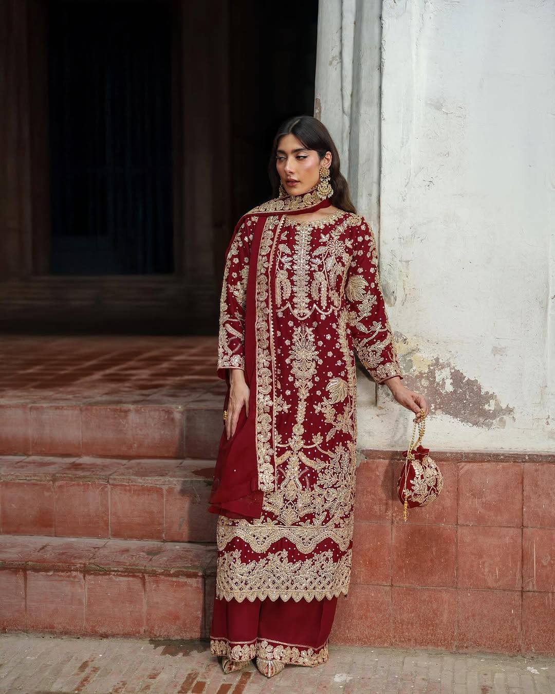 Elegant Embroidered Sequence Designer Suit Three Piece Set"