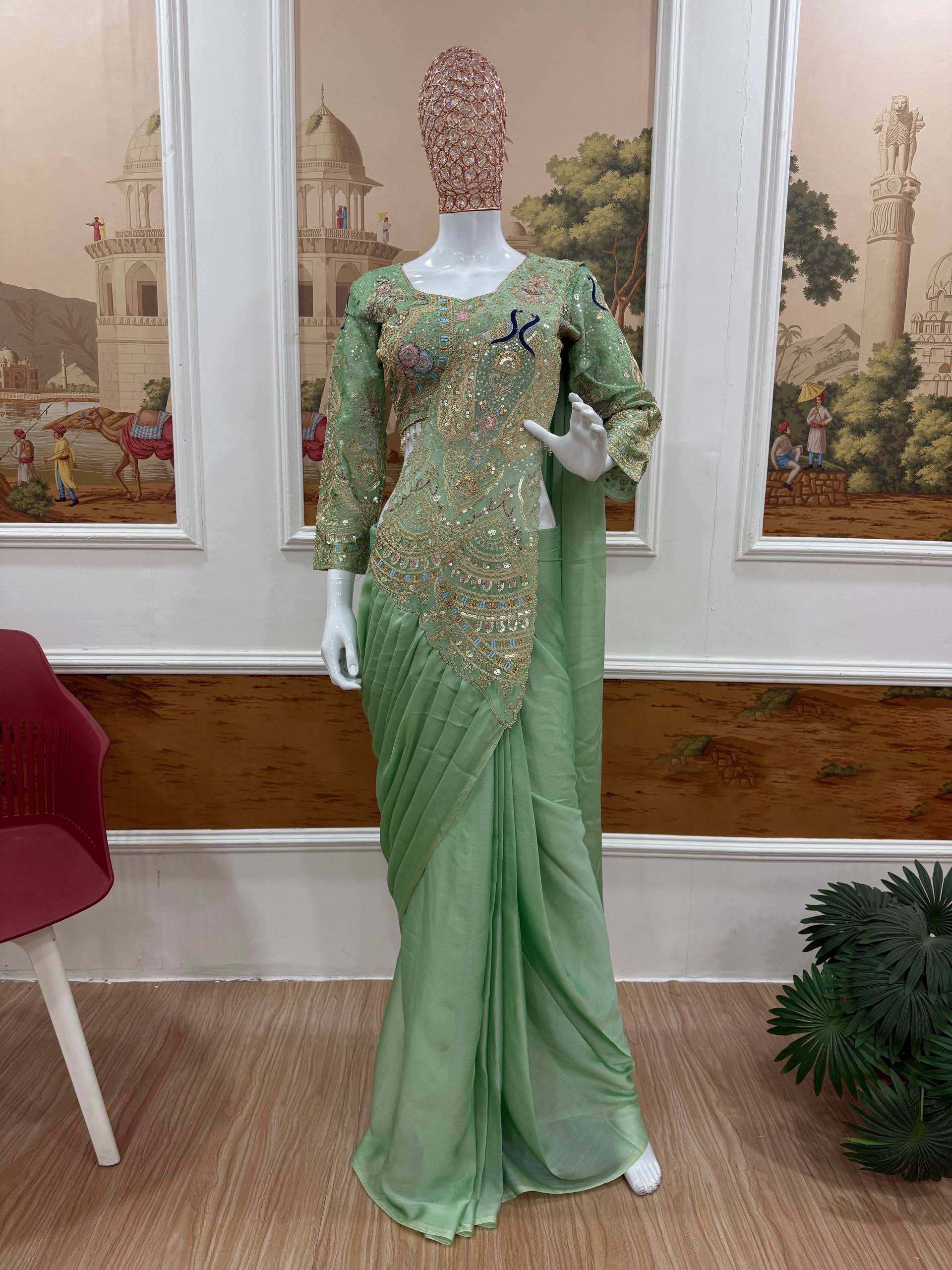 Designer Ready-to-Wear Saree with Heavy Embroidered Blouse – Premium Wedding & Party Wear
