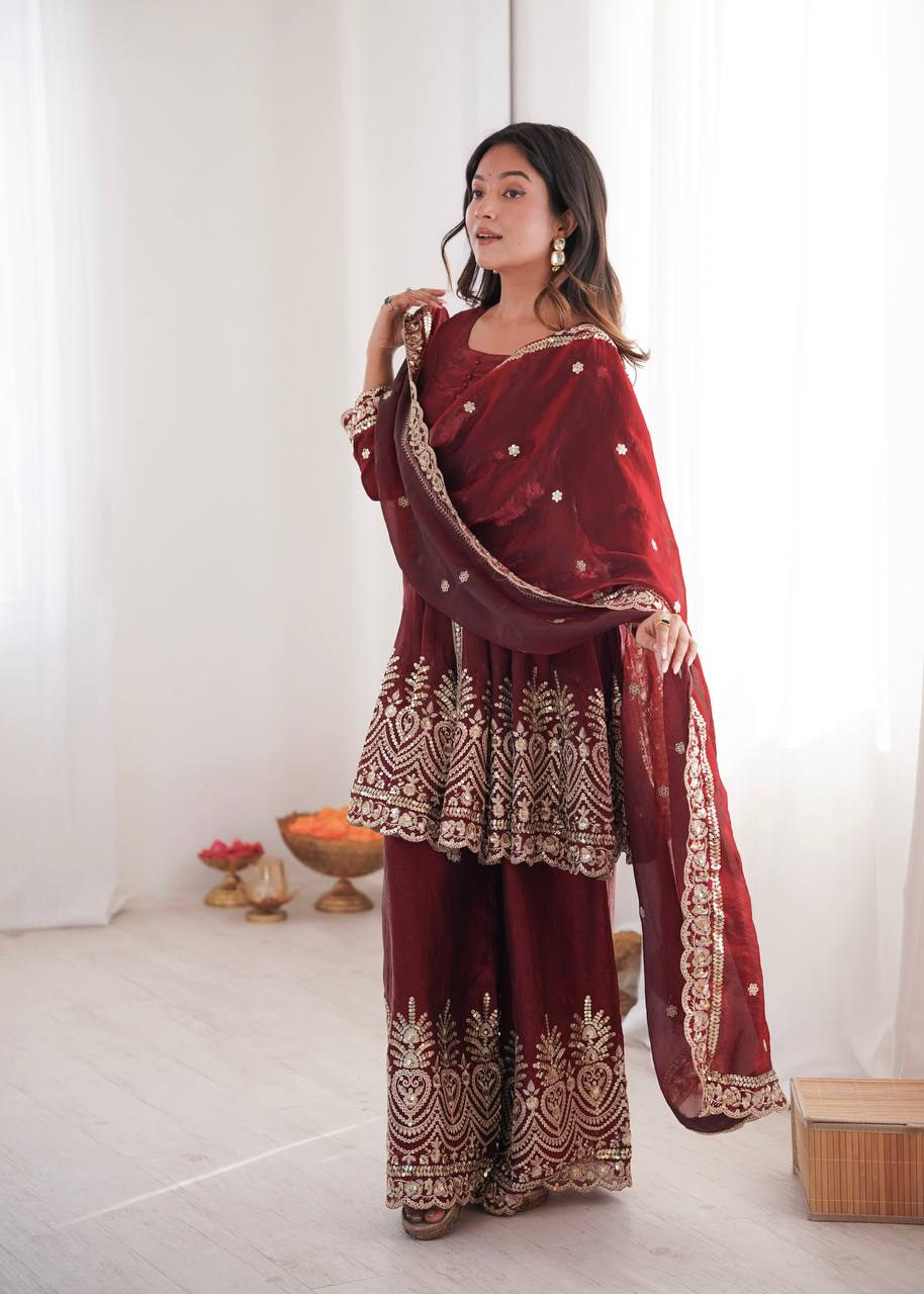 Designer Kurta Palazzo Set for Women | Embroidered Ethnic Wear Collection with Dupatta | Festive & Party Wear