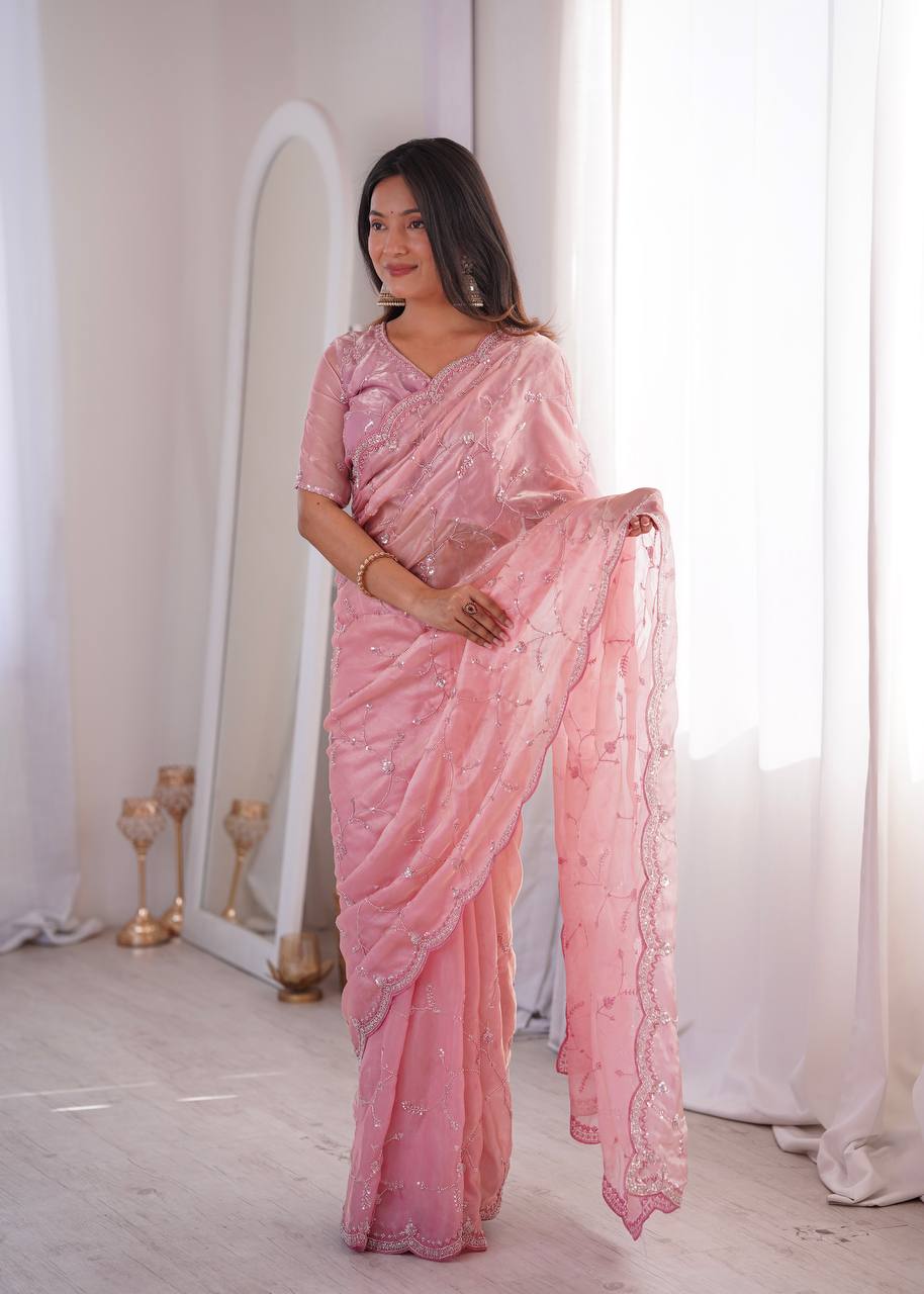 Designer Embroidered Saree for Women | Party Wear Lightweight Saree with Elegant Border | Festive & Wedding Collection