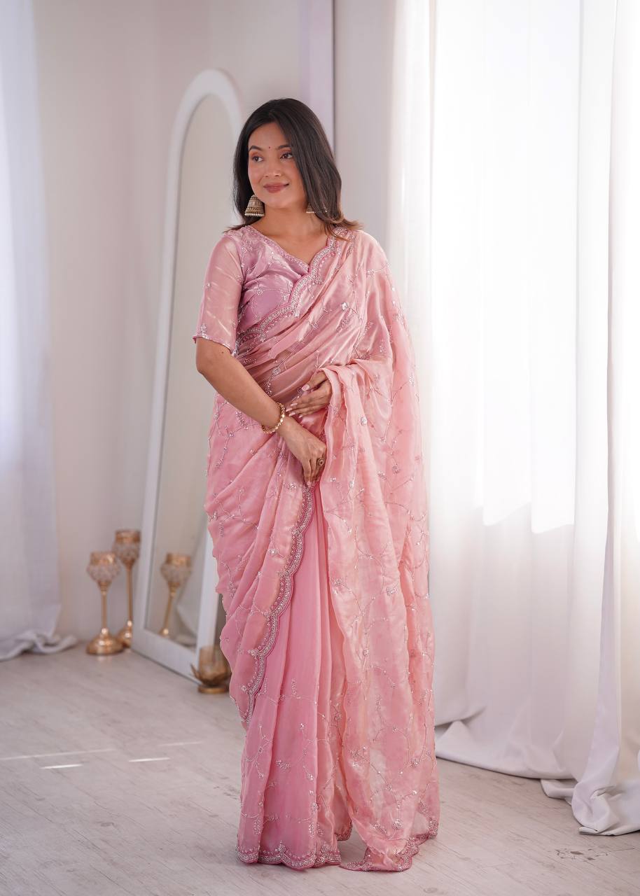 Designer Embroidered Saree for Women | Party Wear Lightweight Saree with Elegant Border | Festive & Wedding Collection