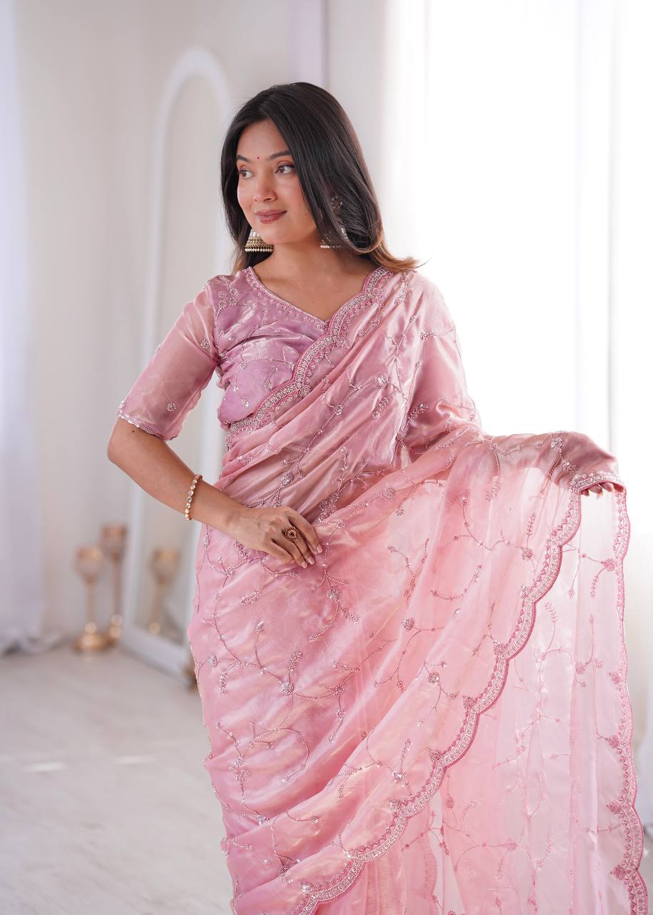 Designer Embroidered Saree for Women | Party Wear Lightweight Saree with Elegant Border | Festive & Wedding Collection