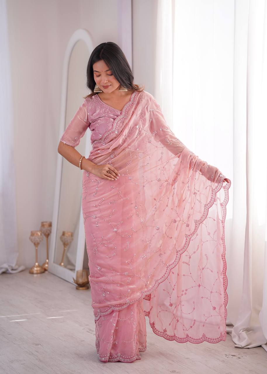 Designer Embroidered Saree for Women | Party Wear Lightweight Saree with Elegant Border | Festive & Wedding Collection