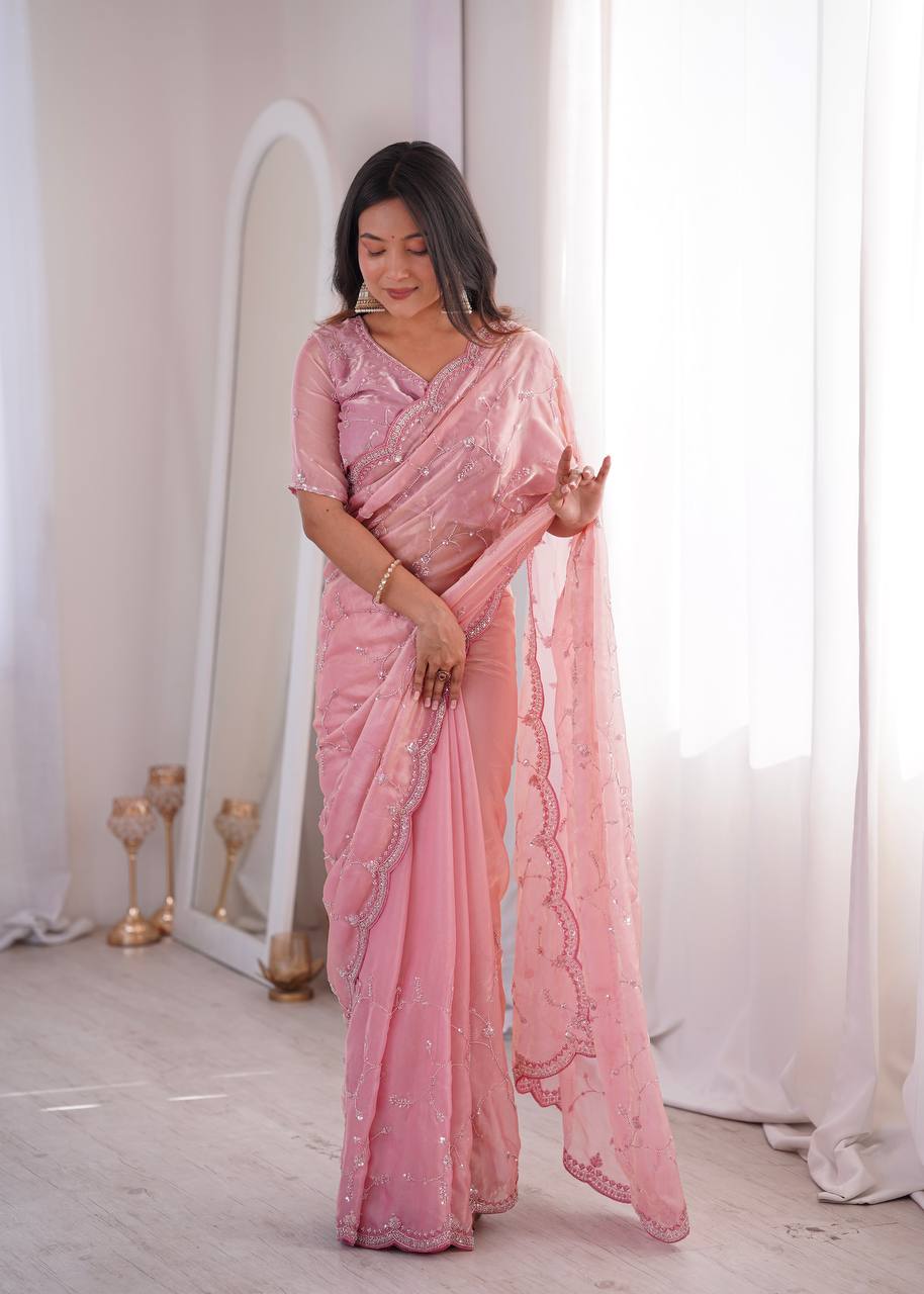 Designer Embroidered Saree for Women | Party Wear Lightweight Saree with Elegant Border | Festive & Wedding Collection