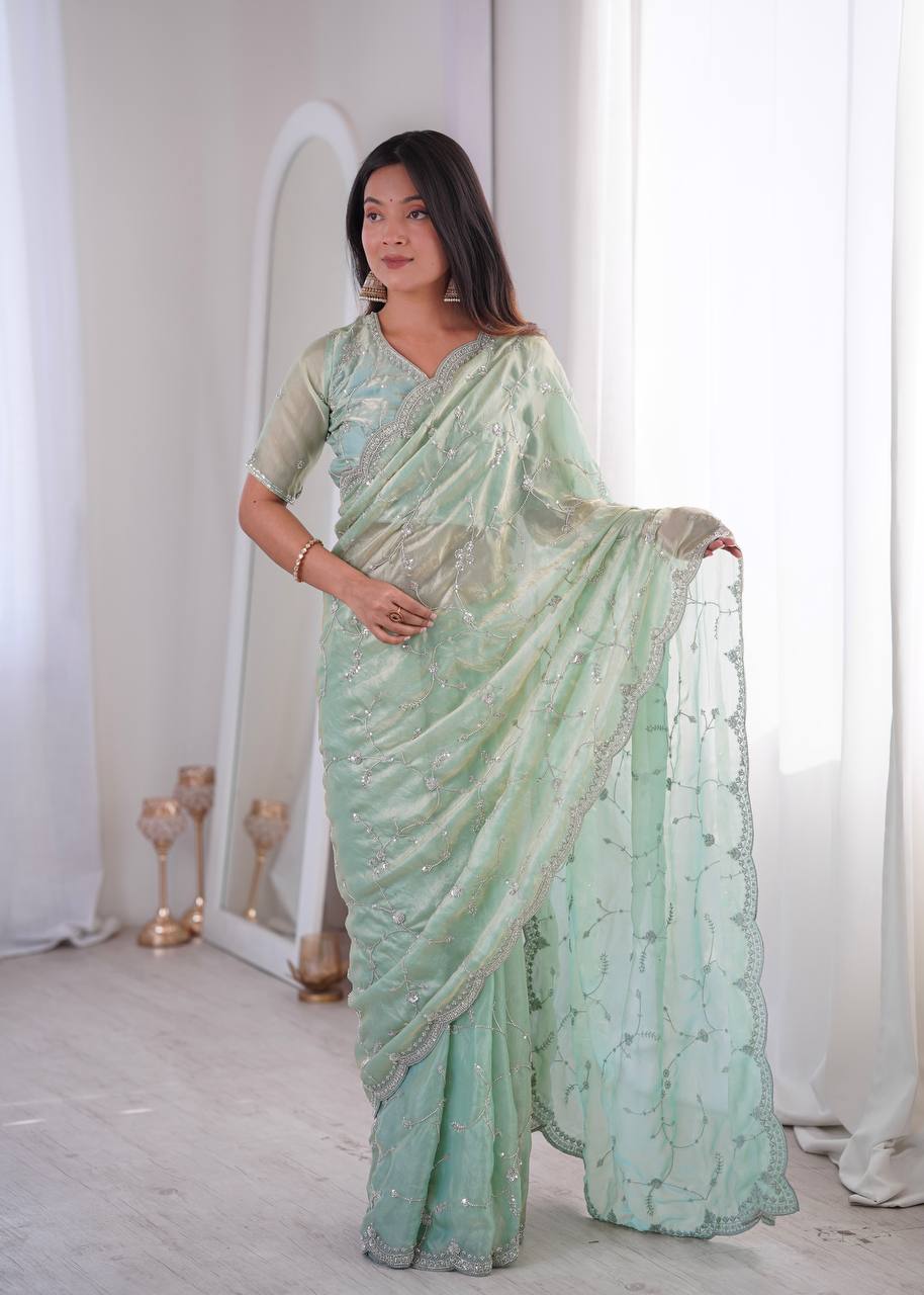 Designer Embroidered Saree for Women | Party Wear Lightweight Saree with Elegant Border | Festive & Wedding Collection