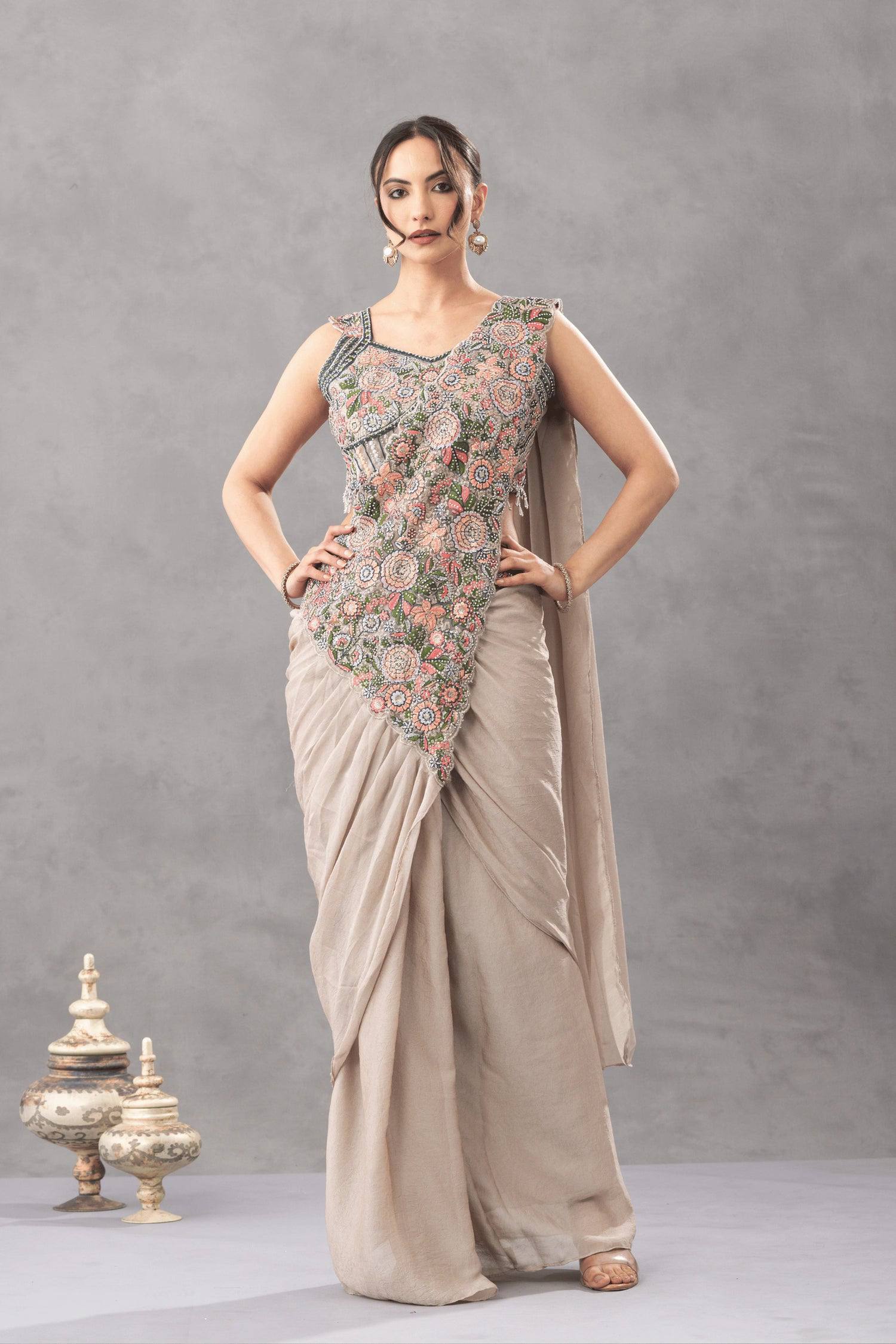 Elegant Ready Saree with Floral Embroidery Blouse – Festive & Wedding Wear