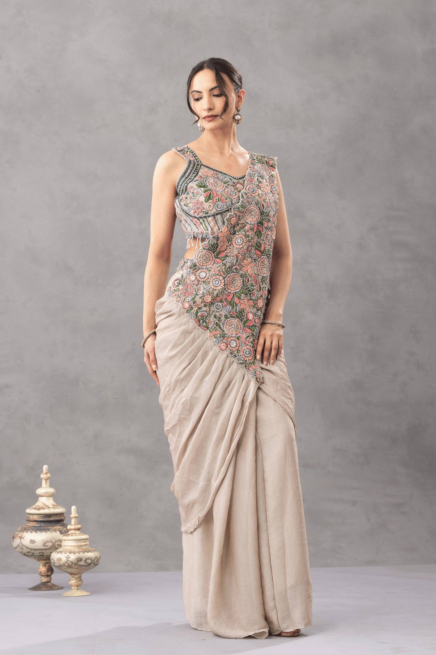 Elegant Ready Saree with Floral Embroidery Blouse – Festive & Wedding Wear