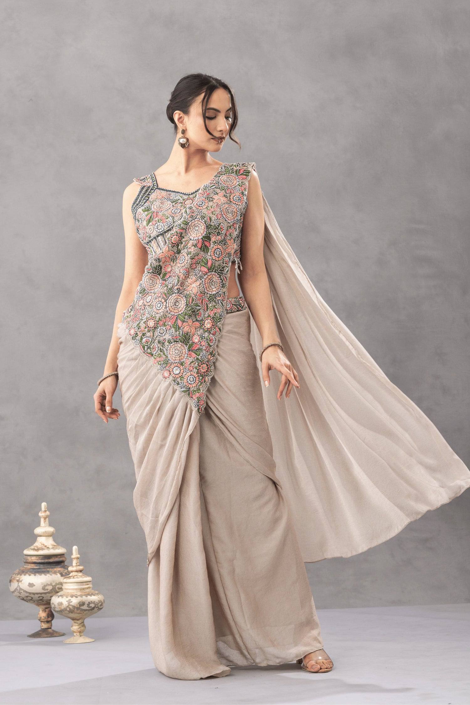 Elegant Ready Saree with Floral Embroidery Blouse – Festive & Wedding Wear