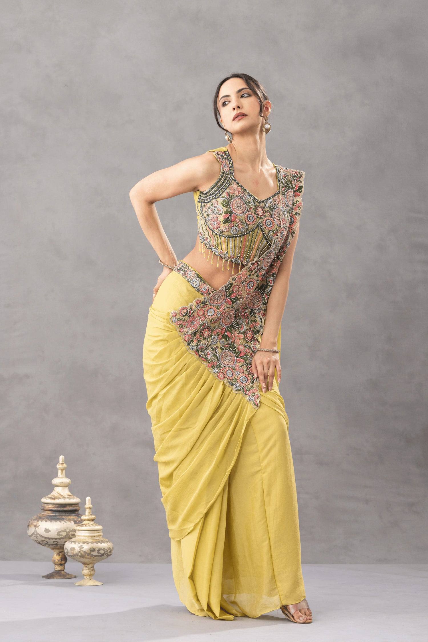 Elegant Ready Saree with Floral Embroidery Blouse – Festive & Wedding Wear