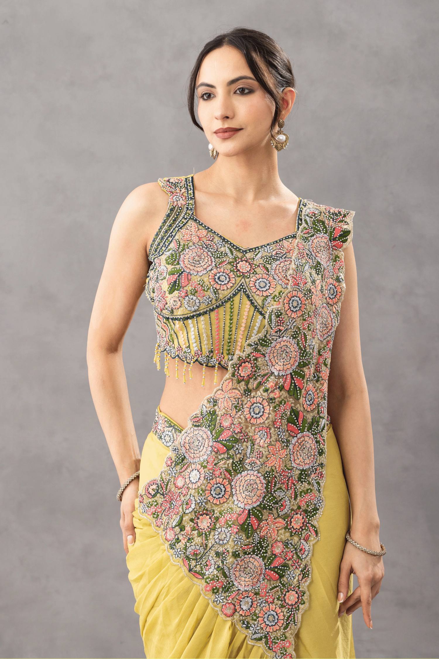 Elegant Ready Saree with Floral Embroidery Blouse – Festive & Wedding Wear