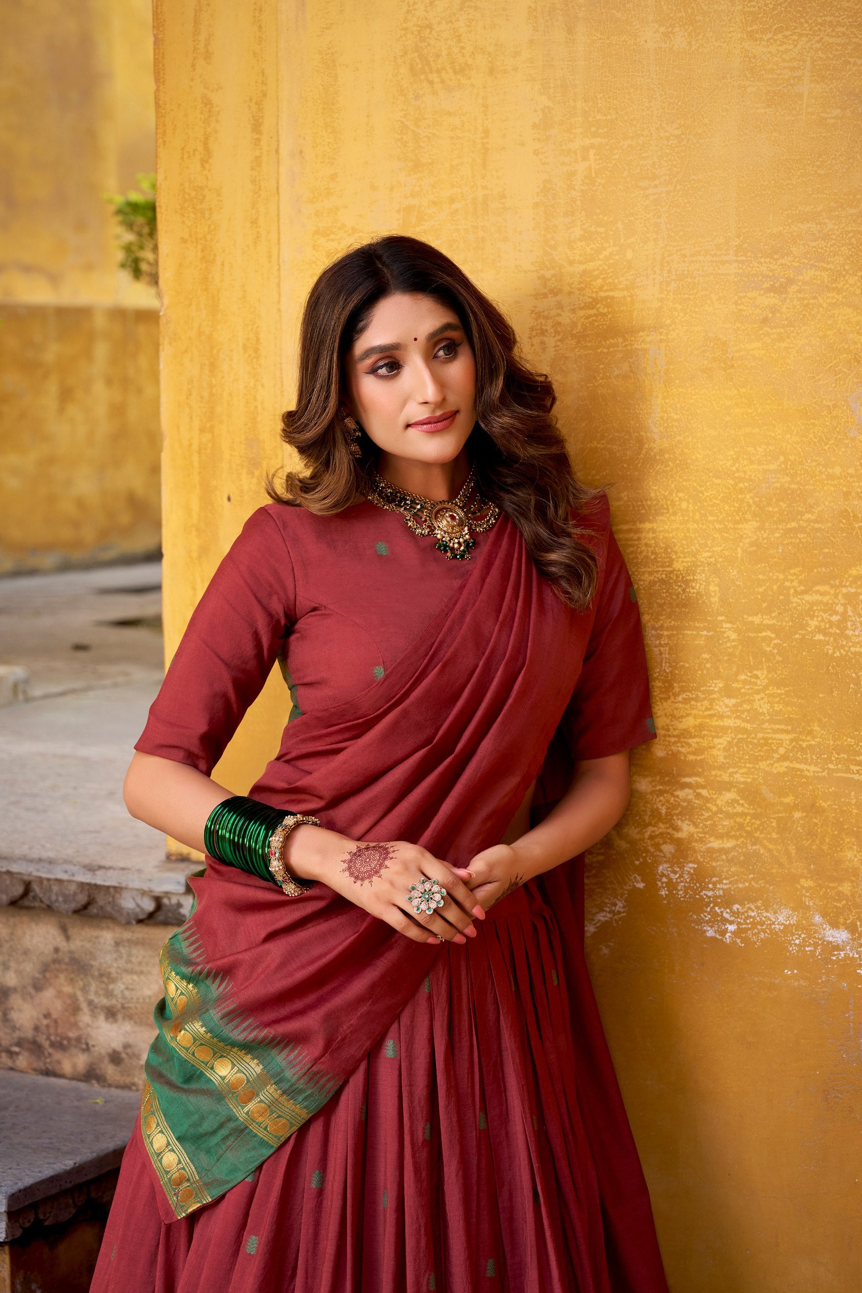 Elegant Pure Chanderi Lehenga with Zari Weaving Work – Stitched Lehenga with Unstitched Blouse & Zari Dupatta