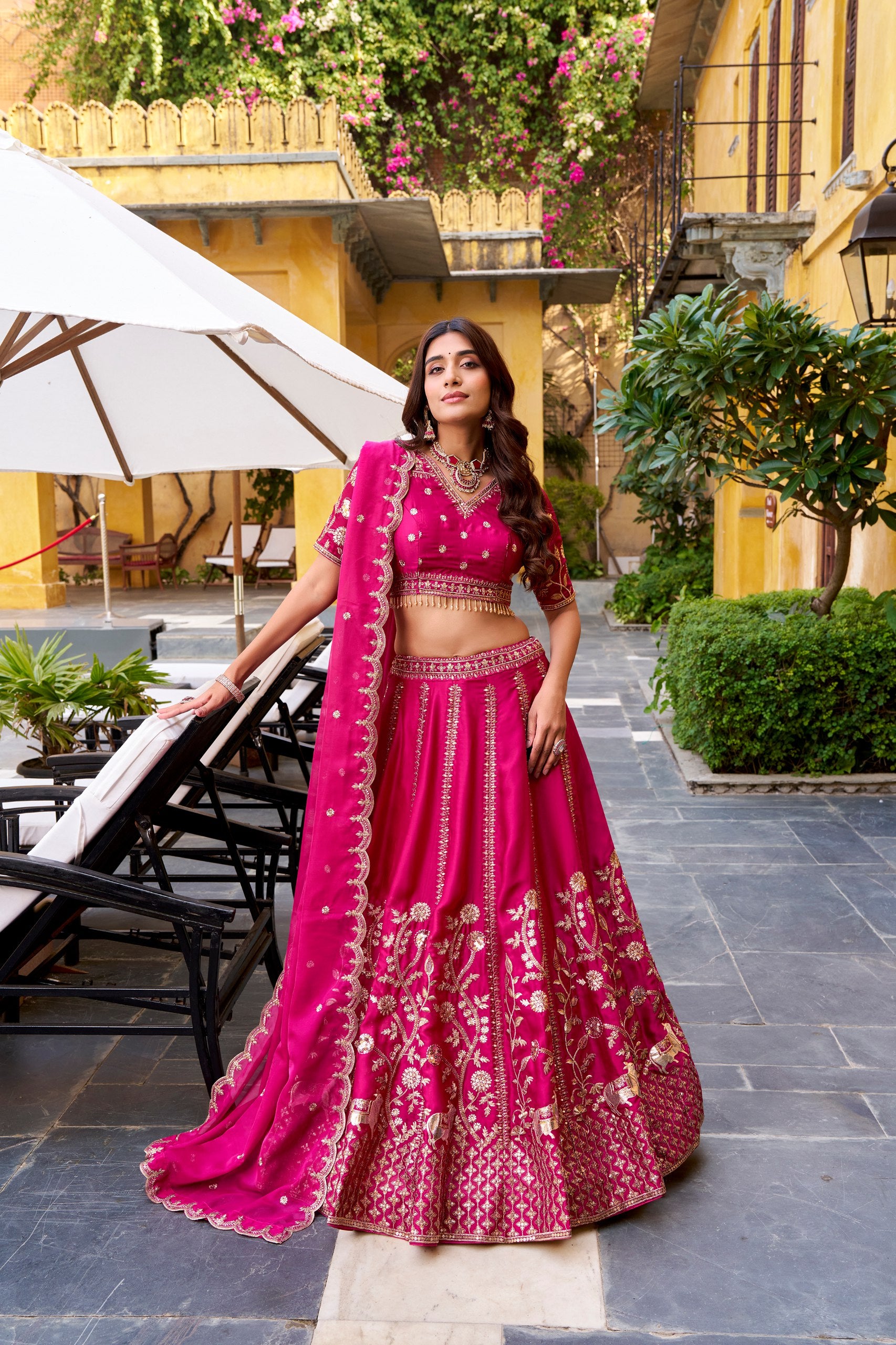Luxury Natural Silk Pink Designer Sequins With Thread Embroidery Lehenga Set