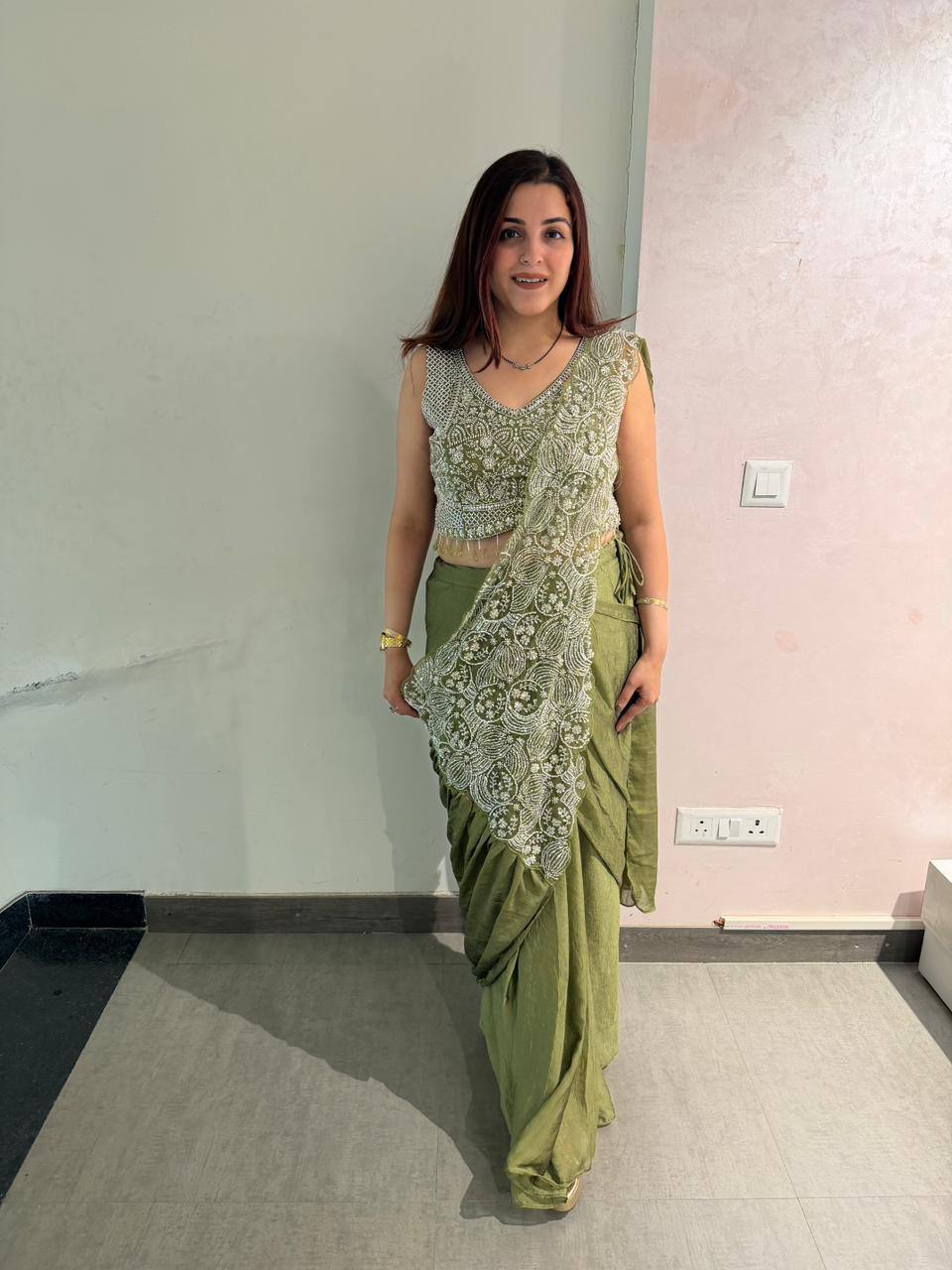 Designer Ready-to-Wear Saree with Heavy Embroidered Blouse – Elegant Party Wear
