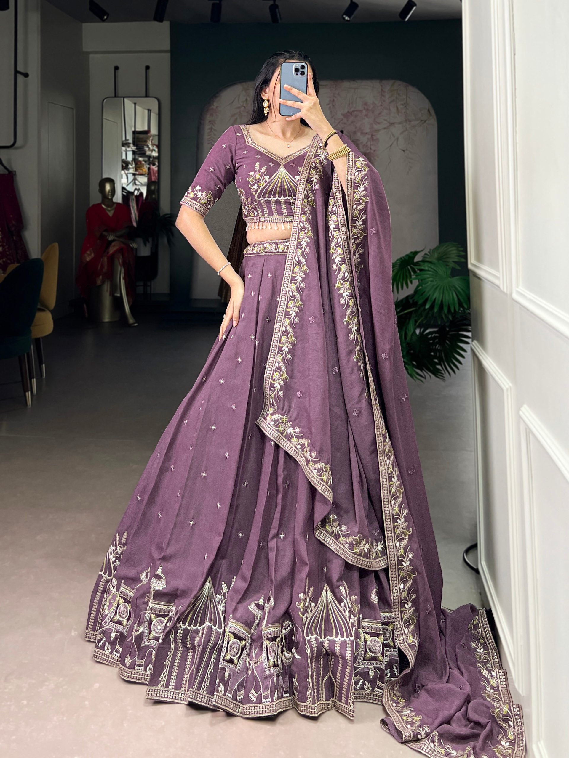 CHOCOLATE CRUSH SEQUENCE AND THREAD EMBROIDERY WORK LEHENGA CHOLI