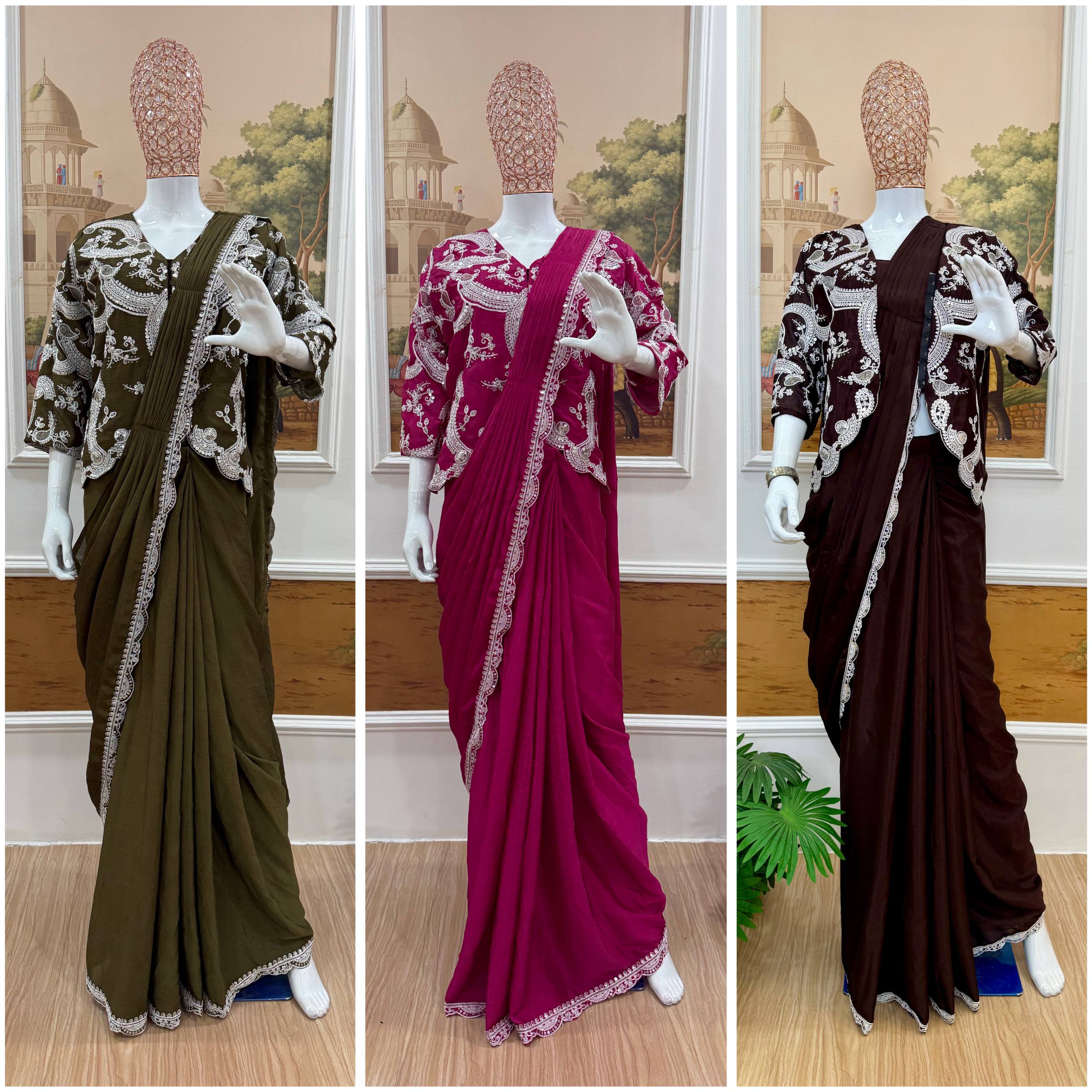 Designer Ready-to-Wear Saree with Heavy Embroidered Jacket Blouse