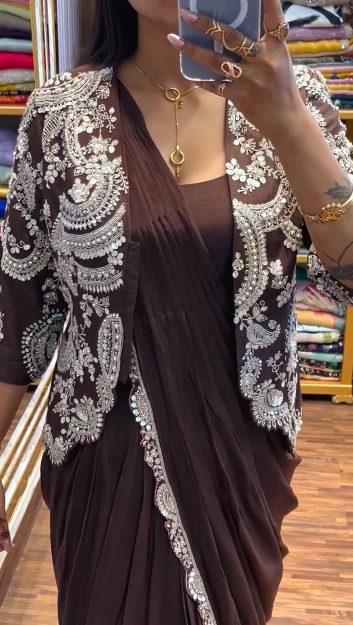Designer Ready-to-Wear Saree with Heavy Embroidered Jacket Blouse