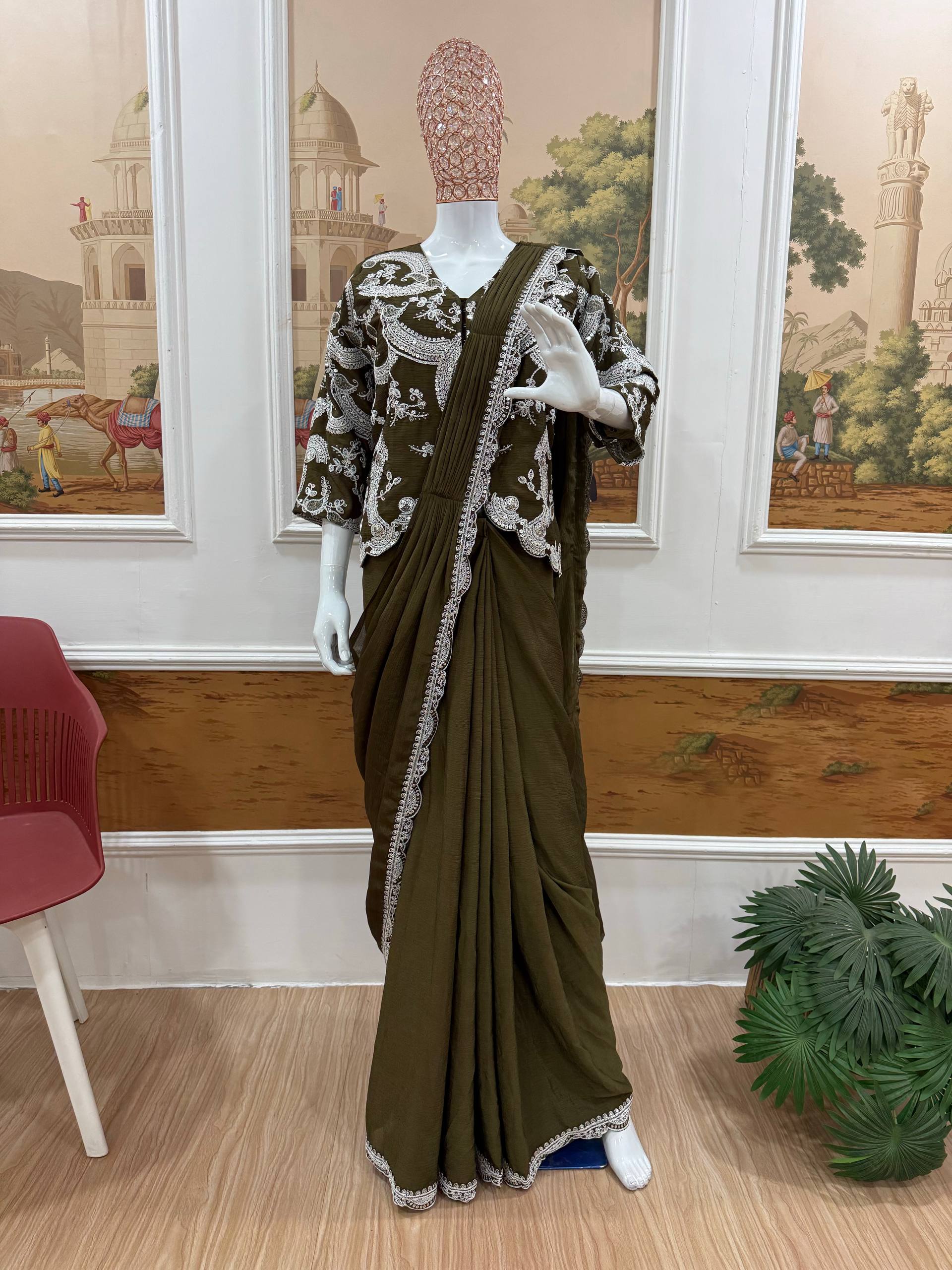 Designer Ready-to-Wear Saree with Heavy Embroidered Jacket Blouse